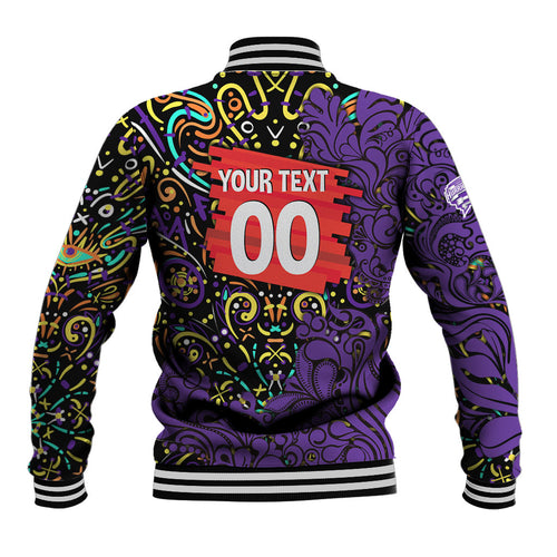 Personalized Hobart Hurricanes Cricket Baseball Jacket Hippie Psychedelic Pattern Vibrant Mandala Art Style