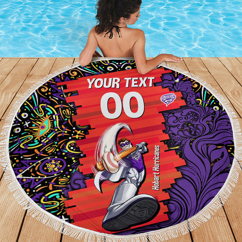 Personalized Hobart Hurricanes Cricket Beach Blanket Hippie Psychedelic Pattern Vibrant Mandala Art Style