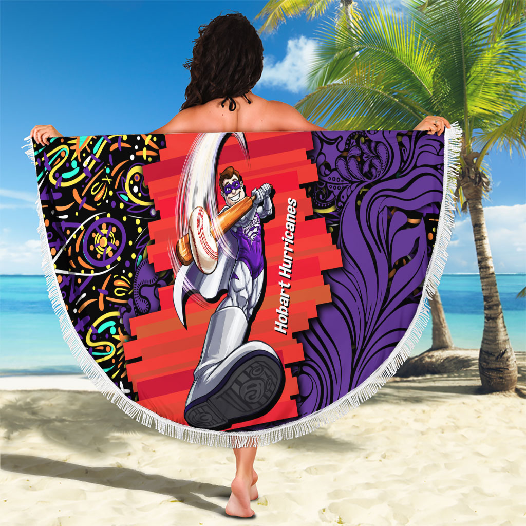 Personalized Hobart Hurricanes Cricket Beach Blanket Hippie Psychedelic Pattern Vibrant Mandala Art Style