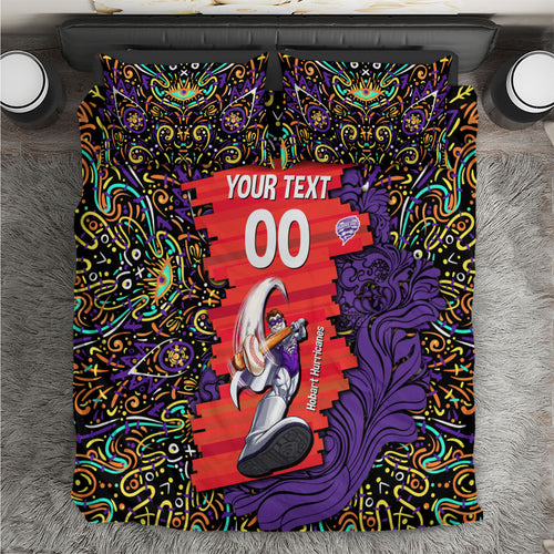 Personalized Hobart Hurricanes Cricket Bedding Set Hippie Psychedelic Pattern Vibrant Mandala Art Style