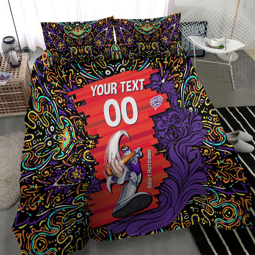 Personalized Hobart Hurricanes Cricket Bedding Set Hippie Psychedelic Pattern Vibrant Mandala Art Style