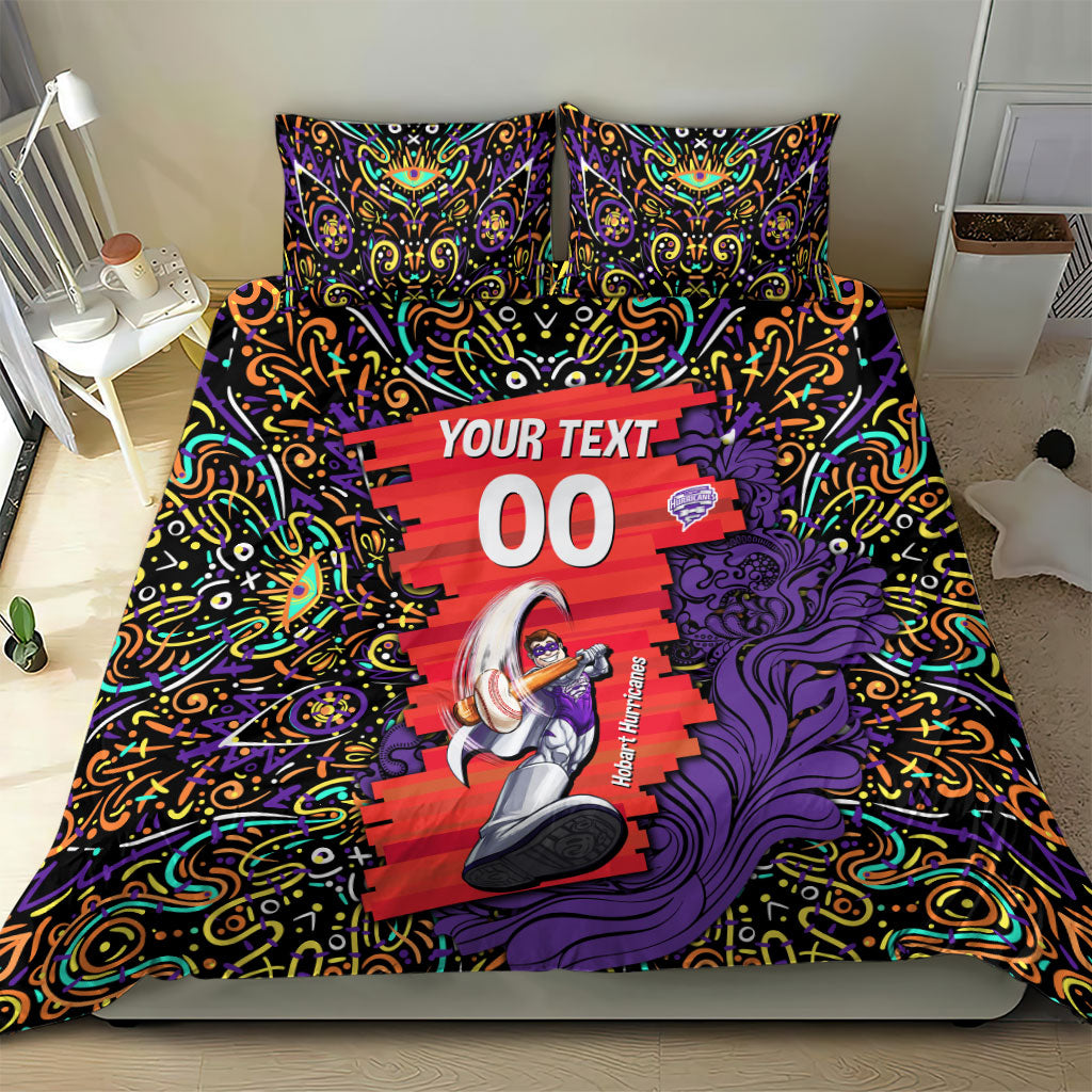 Personalized Hobart Hurricanes Cricket Bedding Set Hippie Psychedelic Pattern Vibrant Mandala Art Style