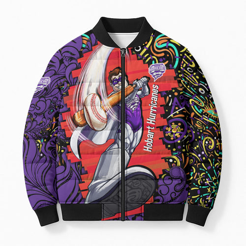 Personalized Hobart Hurricanes Cricket Bomber Puffer Jacket Hippie Psychedelic Pattern Vibrant Mandala Art Style