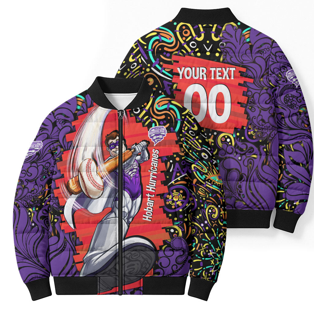 Personalized Hobart Hurricanes Cricket Bomber Puffer Jacket Hippie Psychedelic Pattern Vibrant Mandala Art Style