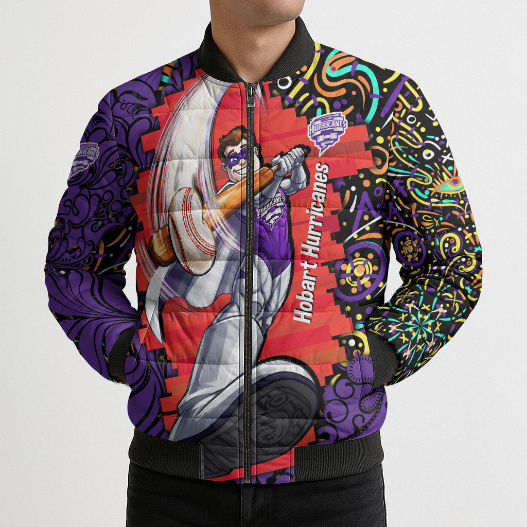Personalized Hobart Hurricanes Cricket Bomber Puffer Jacket Hippie Psychedelic Pattern Vibrant Mandala Art Style