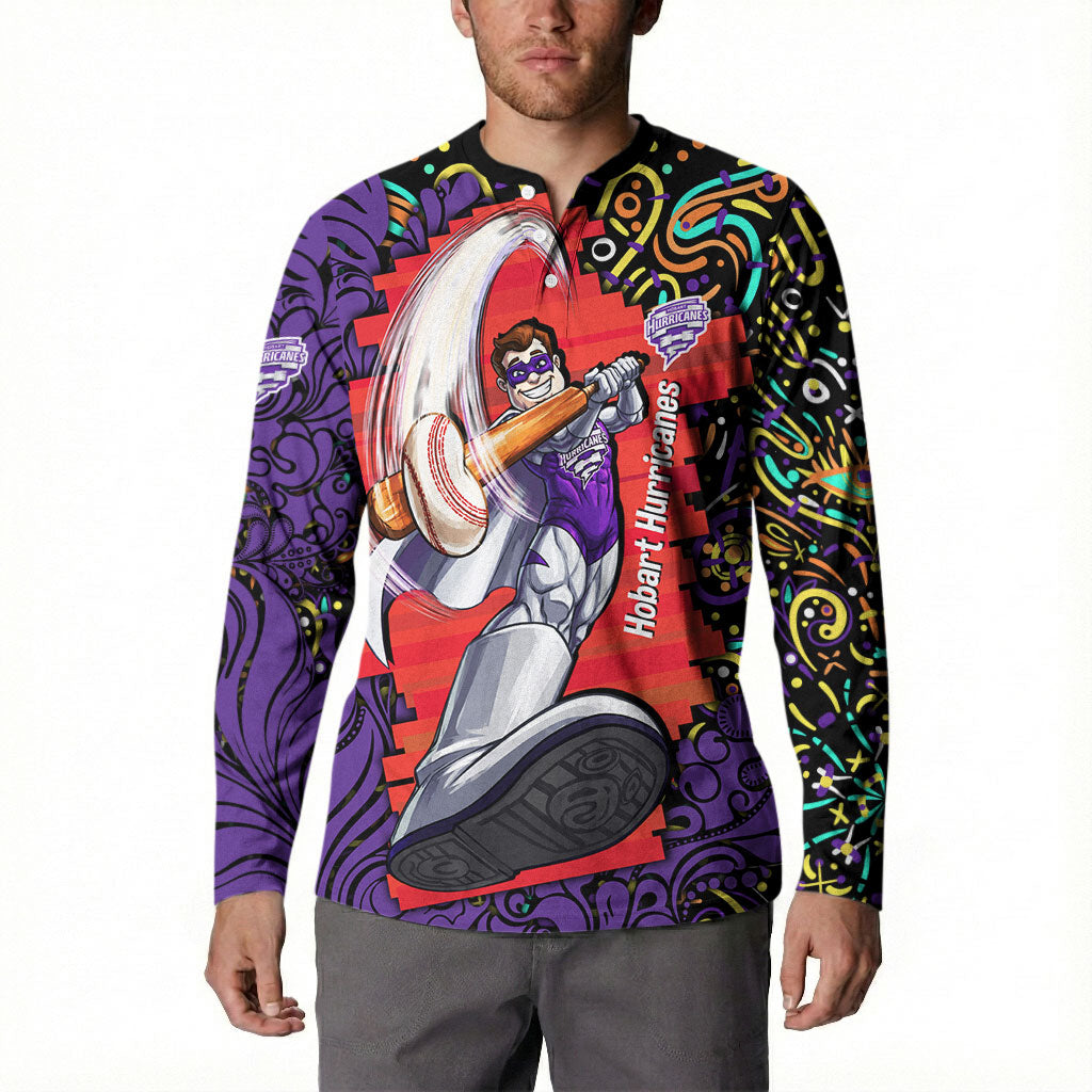Personalized Hobart Hurricanes Cricket Button Sweatshirt Hippie Psychedelic Pattern Vibrant Mandala Art Style