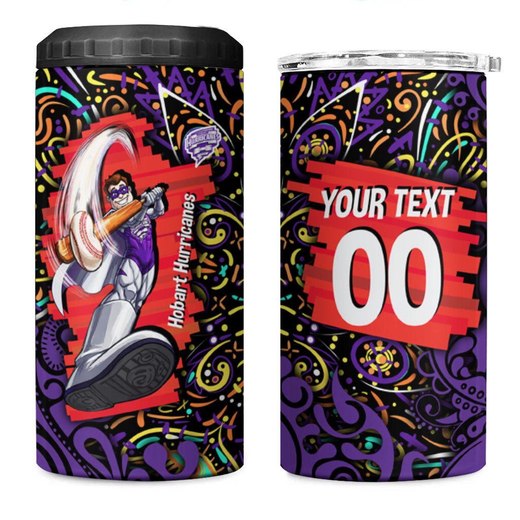 Personalized Hobart Hurricanes Cricket 4 in 1 Can Cooler Tumbler Hippie Psychedelic Pattern Vibrant Mandala Art Style