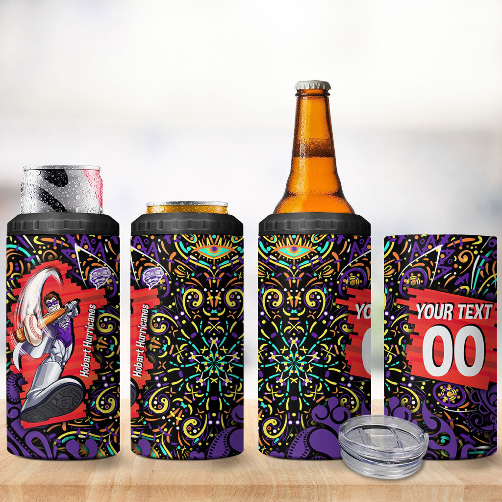Personalized Hobart Hurricanes Cricket 4 in 1 Can Cooler Tumbler Hippie Psychedelic Pattern Vibrant Mandala Art Style