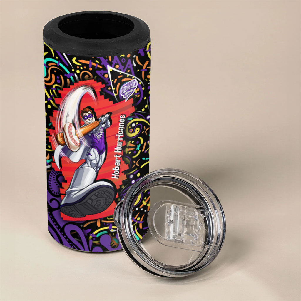 Personalized Hobart Hurricanes Cricket 4 in 1 Can Cooler Tumbler Hippie Psychedelic Pattern Vibrant Mandala Art Style