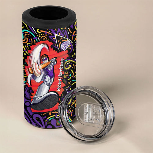 Personalized Hobart Hurricanes Cricket 4 in 1 Can Cooler Tumbler Hippie Psychedelic Pattern Vibrant Mandala Art Style