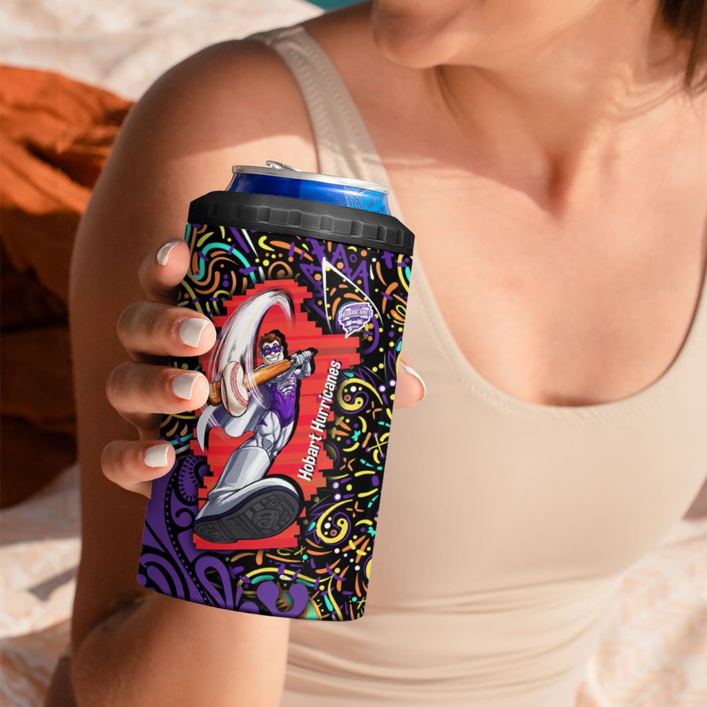 Personalized Hobart Hurricanes Cricket 4 in 1 Can Cooler Tumbler Hippie Psychedelic Pattern Vibrant Mandala Art Style