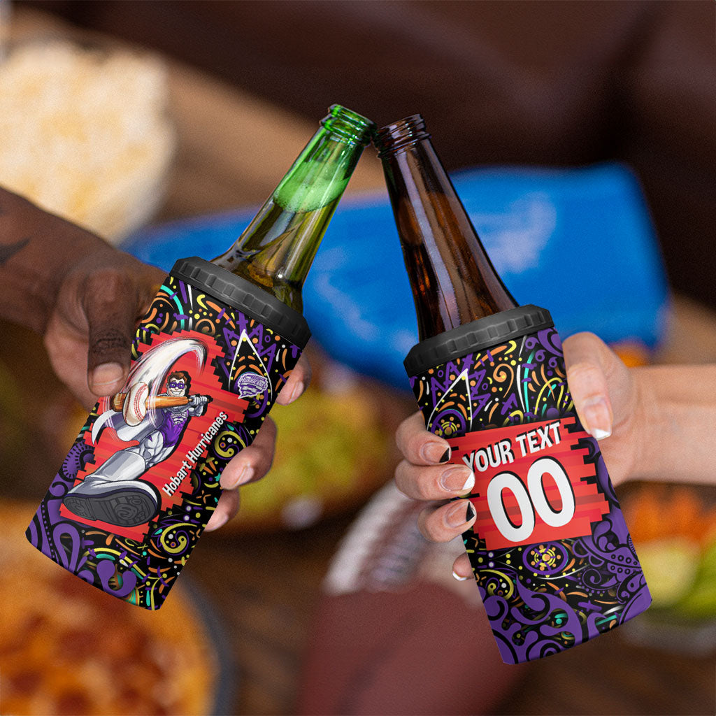Personalized Hobart Hurricanes Cricket 4 in 1 Can Cooler Tumbler Hippie Psychedelic Pattern Vibrant Mandala Art Style