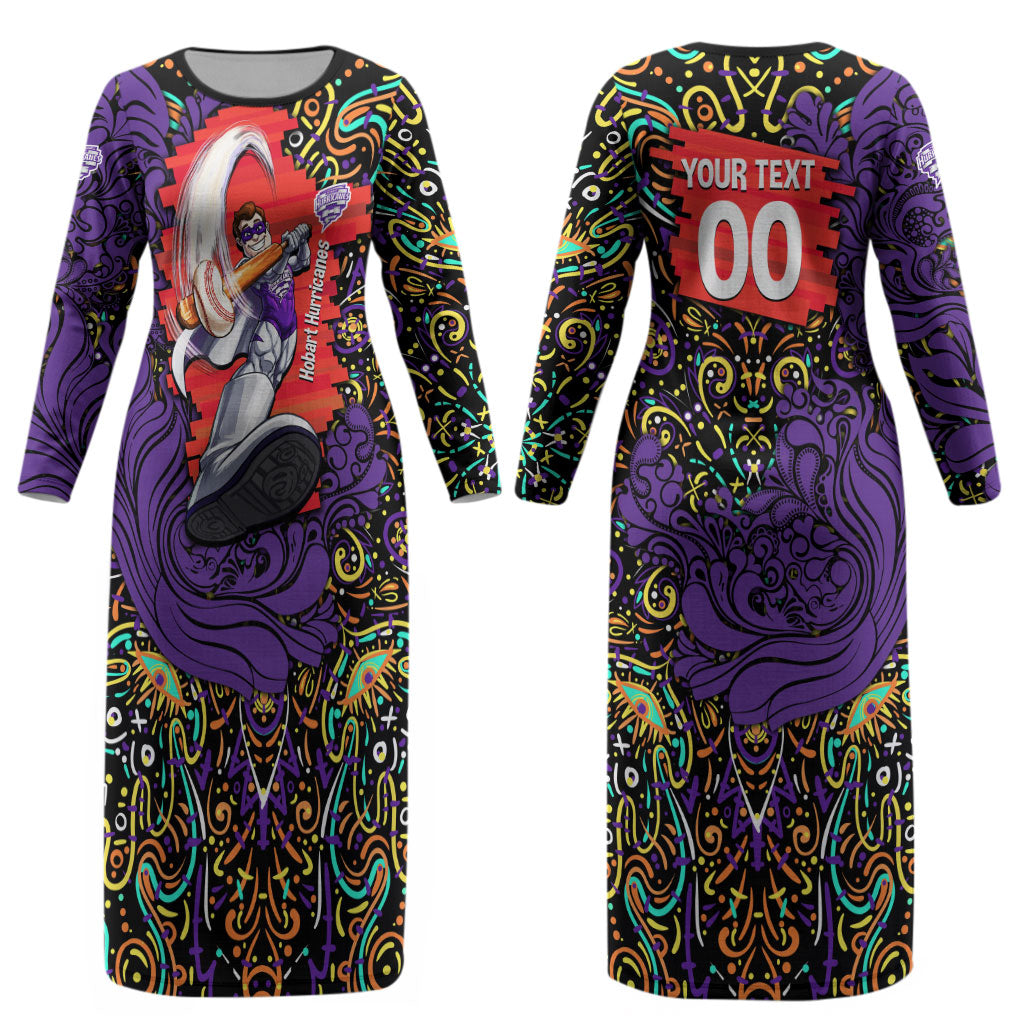 Personalized Hobart Hurricanes Cricket Couples Matching Long Sleeve Bodycon Dress and Hawaiian Shirt Hippie Psychedelic Pattern Vibrant Mandala Art Style