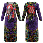 Personalized Hobart Hurricanes Cricket Couples Matching Long Sleeve Bodycon Dress and Hawaiian Shirt Hippie Psychedelic Pattern Vibrant Mandala Art Style