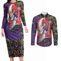 Personalized Hobart Hurricanes Cricket Couples Matching Long Sleeve Bodycon Dress and Long Sleeve Button Shirt Hippie Psychedelic Pattern Vibrant Mandala Art Style