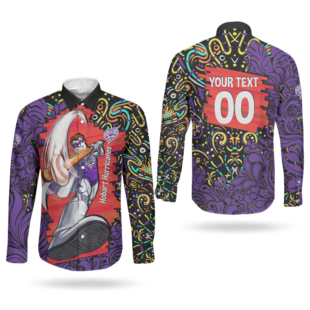 Personalized Hobart Hurricanes Cricket Couples Matching Long Sleeve Bodycon Dress and Long Sleeve Button Shirt Hippie Psychedelic Pattern Vibrant Mandala Art Style