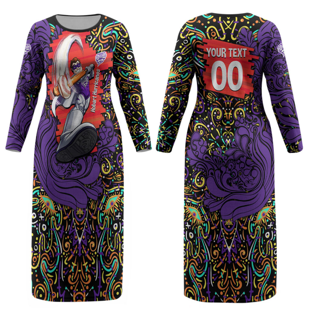 Personalized Hobart Hurricanes Cricket Couples Matching Long Sleeve Bodycon Dress and Long Sleeve Button Shirt Hippie Psychedelic Pattern Vibrant Mandala Art Style