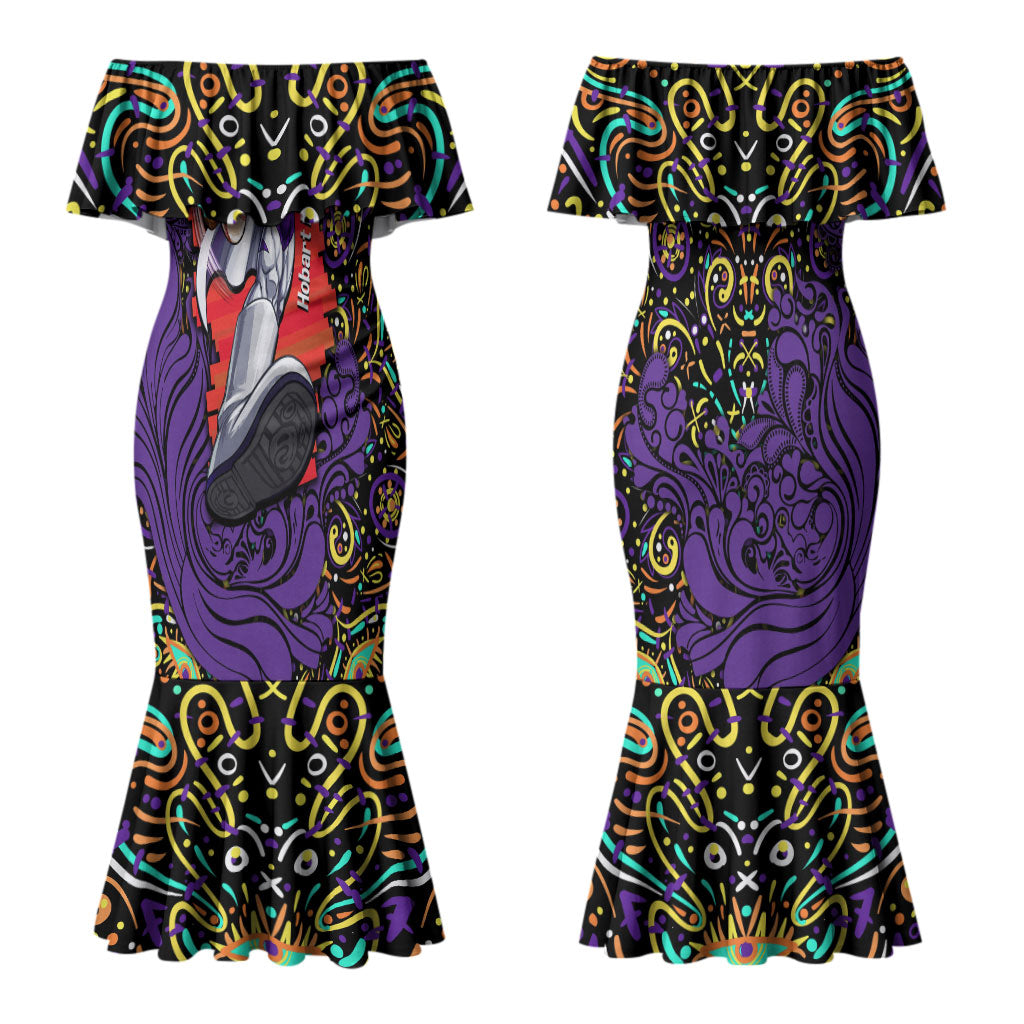 Personalized Hobart Hurricanes Cricket Couples Matching Mermaid Dress and Long Sleeve Button Shirt Hippie Psychedelic Pattern Vibrant Mandala Art Style