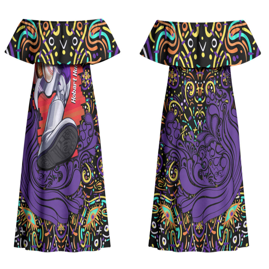 Personalized Hobart Hurricanes Cricket Couples Matching Off Shoulder Maxi Dress and Hawaiian Shirt Hippie Psychedelic Pattern Vibrant Mandala Art Style