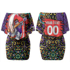 Personalized Hobart Hurricanes Cricket Couples Matching Off Shoulder Short Dress and Long Sleeve Button Shirt Hippie Psychedelic Pattern Vibrant Mandala Art Style
