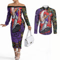 Personalized Hobart Hurricanes Cricket Couples Matching Off The Shoulder Long Sleeve Dress and Long Sleeve Button Shirt Hippie Psychedelic Pattern Vibrant Mandala Art Style