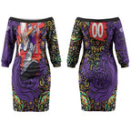 Personalized Hobart Hurricanes Cricket Couples Matching Off The Shoulder Long Sleeve Dress and Long Sleeve Button Shirt Hippie Psychedelic Pattern Vibrant Mandala Art Style