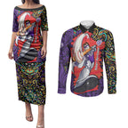 Personalized Hobart Hurricanes Cricket Couples Matching Puletasi and Long Sleeve Button Shirt Hippie Psychedelic Pattern Vibrant Mandala Art Style