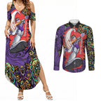 Personalized Hobart Hurricanes Cricket Couples Matching Summer Maxi Dress and Long Sleeve Button Shirt Hippie Psychedelic Pattern Vibrant Mandala Art Style