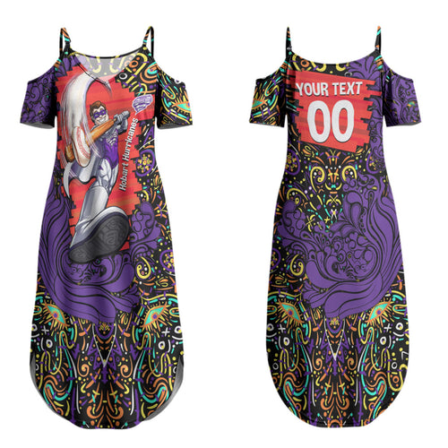 Personalized Hobart Hurricanes Cricket Couples Matching Summer Maxi Dress and Long Sleeve Button Shirt Hippie Psychedelic Pattern Vibrant Mandala Art Style