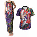 Personalized Hobart Hurricanes Cricket Couples Matching Tank Maxi Dress and Hawaiian Shirt Hippie Psychedelic Pattern Vibrant Mandala Art Style
