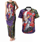 Personalized Hobart Hurricanes Cricket Couples Matching Tank Maxi Dress and Hawaiian Shirt Hippie Psychedelic Pattern Vibrant Mandala Art Style