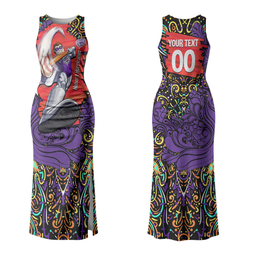 Personalized Hobart Hurricanes Cricket Couples Matching Tank Maxi Dress and Hawaiian Shirt Hippie Psychedelic Pattern Vibrant Mandala Art Style