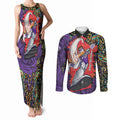 Personalized Hobart Hurricanes Cricket Couples Matching Tank Maxi Dress and Long Sleeve Button Shirt Hippie Psychedelic Pattern Vibrant Mandala Art Style