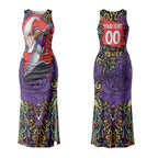 Personalized Hobart Hurricanes Cricket Couples Matching Tank Maxi Dress and Long Sleeve Button Shirt Hippie Psychedelic Pattern Vibrant Mandala Art Style