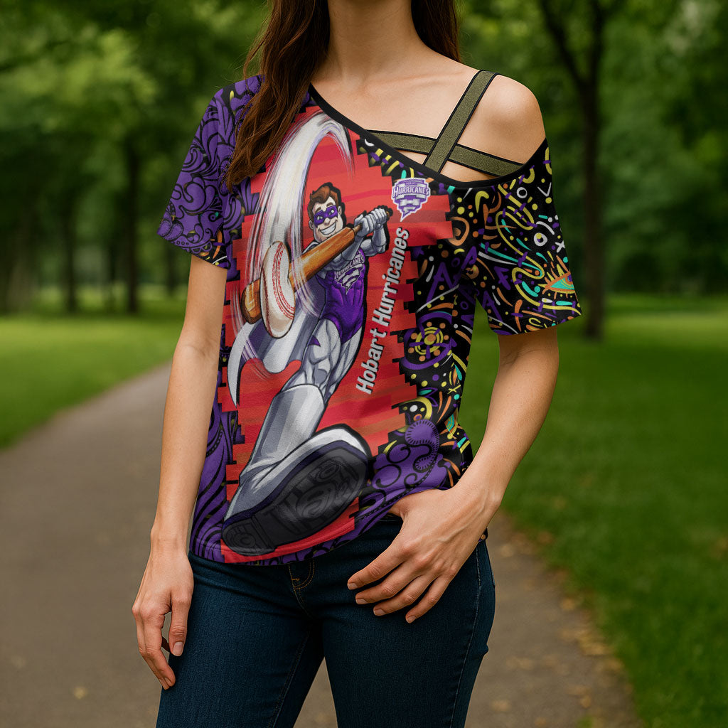 Personalized Hobart Hurricanes Cricket Cross Shoulder Shirt Hippie Psychedelic Pattern Vibrant Mandala Art Style