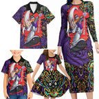 Personalized Hobart Hurricanes Cricket Family Matching Long Sleeve Bodycon Dress and Hawaiian Shirt Hippie Psychedelic Pattern Vibrant Mandala Art Style