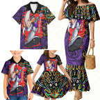 Personalized Hobart Hurricanes Cricket Family Matching Mermaid Dress and Hawaiian Shirt Hippie Psychedelic Pattern Vibrant Mandala Art Style