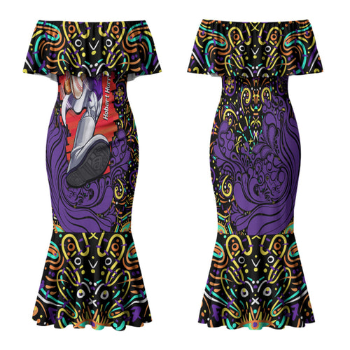 Personalized Hobart Hurricanes Cricket Family Matching Mermaid Dress and Hawaiian Shirt Hippie Psychedelic Pattern Vibrant Mandala Art Style