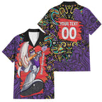Personalized Hobart Hurricanes Cricket Family Matching Off The Shoulder Long Sleeve Dress and Hawaiian Shirt Hippie Psychedelic Pattern Vibrant Mandala Art Style
