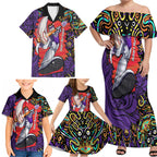 Personalized Hobart Hurricanes Cricket Family Matching Off Shoulder Maxi Dress and Hawaiian Shirt Hippie Psychedelic Pattern Vibrant Mandala Art Style
