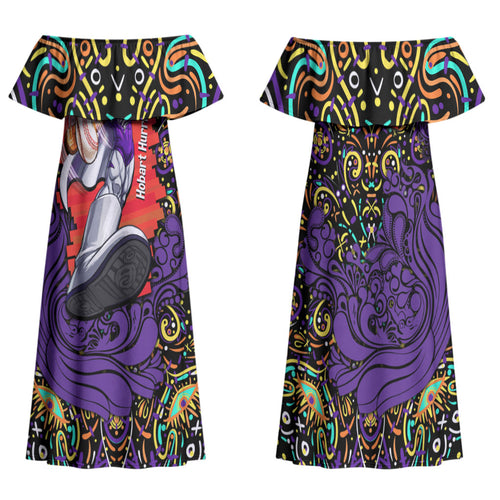 Personalized Hobart Hurricanes Cricket Family Matching Off Shoulder Maxi Dress and Hawaiian Shirt Hippie Psychedelic Pattern Vibrant Mandala Art Style