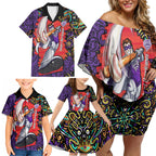 Personalized Hobart Hurricanes Cricket Family Matching Off Shoulder Short Dress and Hawaiian Shirt Hippie Psychedelic Pattern Vibrant Mandala Art Style