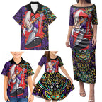 Personalized Hobart Hurricanes Cricket Family Matching Puletasi and Hawaiian Shirt Hippie Psychedelic Pattern Vibrant Mandala Art Style