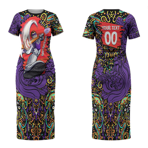 Personalized Hobart Hurricanes Cricket Family Matching Short Sleeve Bodycon Dress and Hawaiian Shirt Hippie Psychedelic Pattern Vibrant Mandala Art Style