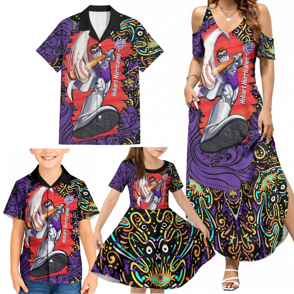 Personalized Hobart Hurricanes Cricket Family Matching Summer Maxi Dress and Hawaiian Shirt Hippie Psychedelic Pattern Vibrant Mandala Art Style