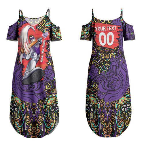 Personalized Hobart Hurricanes Cricket Family Matching Summer Maxi Dress and Hawaiian Shirt Hippie Psychedelic Pattern Vibrant Mandala Art Style