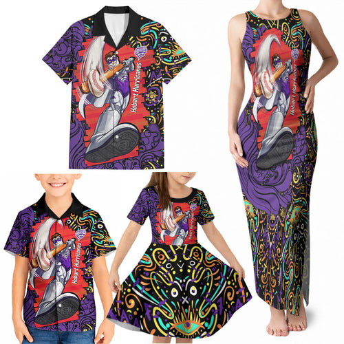 Personalized Hobart Hurricanes Cricket Family Matching Tank Maxi Dress and Hawaiian Shirt Hippie Psychedelic Pattern Vibrant Mandala Art Style
