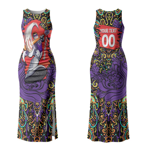 Personalized Hobart Hurricanes Cricket Family Matching Tank Maxi Dress and Hawaiian Shirt Hippie Psychedelic Pattern Vibrant Mandala Art Style