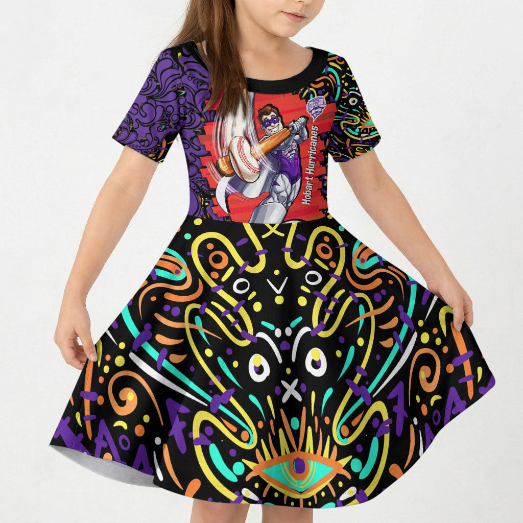 Personalized Hobart Hurricanes Cricket Kid Short Sleeve Dress Hippie Psychedelic Pattern Vibrant Mandala Art Style