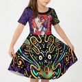 Personalized Hobart Hurricanes Cricket Kid Short Sleeve Dress Hippie Psychedelic Pattern Vibrant Mandala Art Style